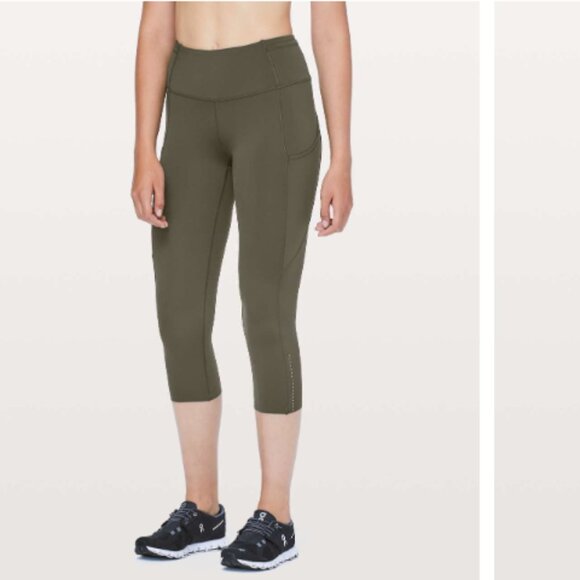 Lululemon Fast & Free Crop  *Nulux 19" Reflective Dark Olive Crop Leggings - Picture 1 of 5